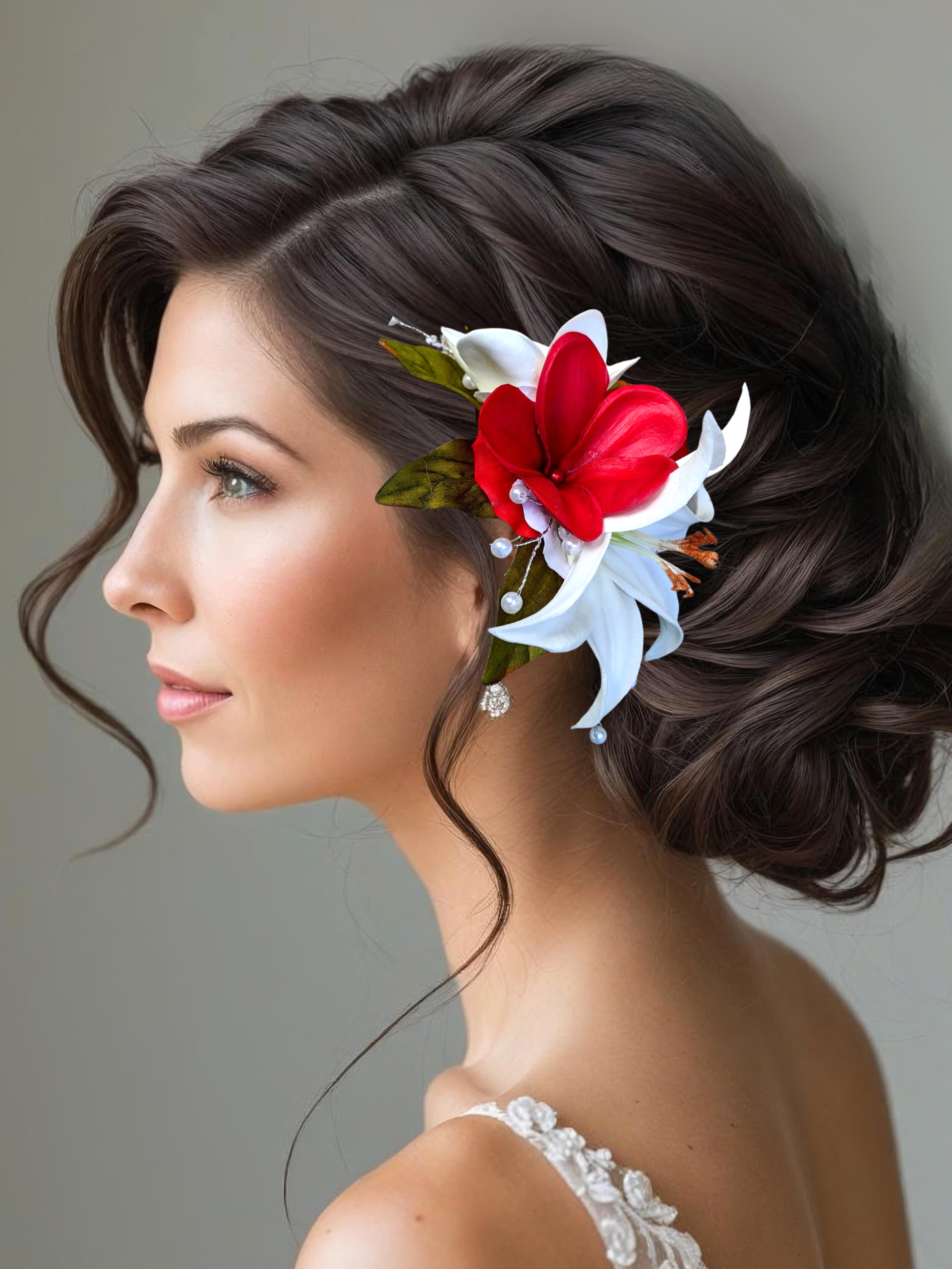 Red & White Tropical Flower Hair Accessory
