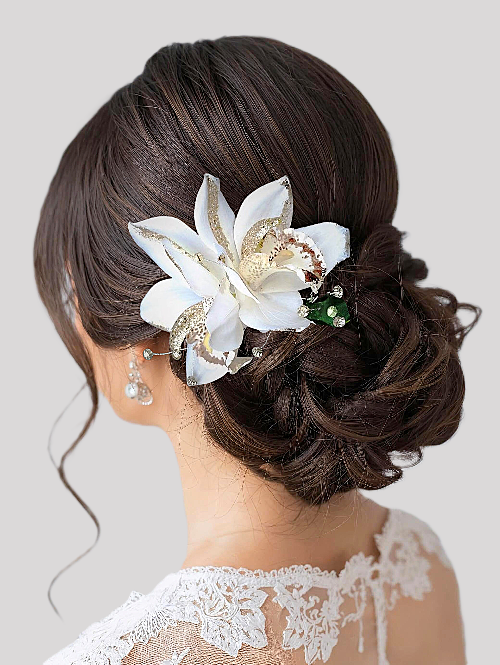 Wedding Hair Piece with Cattleya White Orchids
