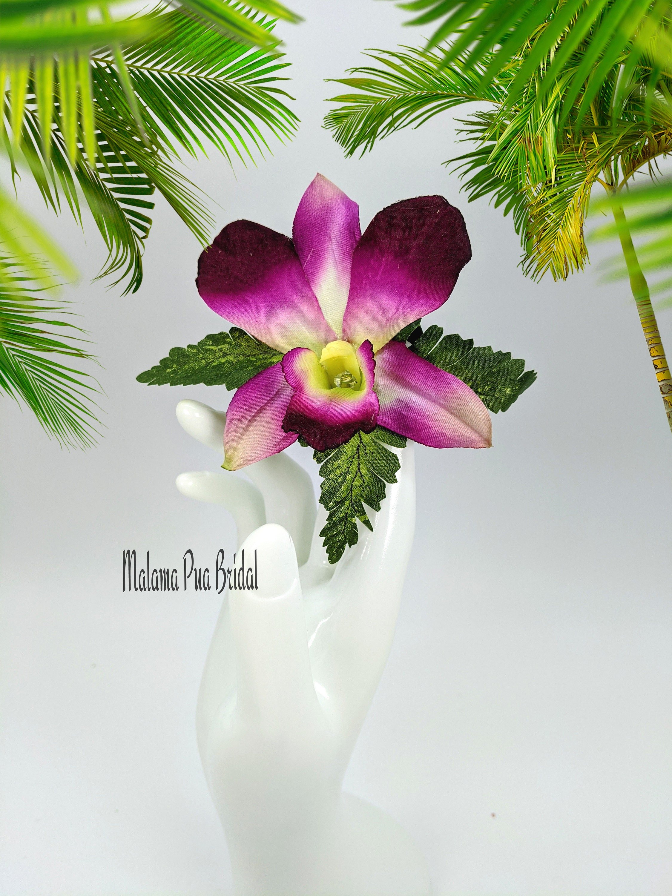 Silk Purple Dendrobium Ochids Bridal hair pins with Swarovski crystal centers