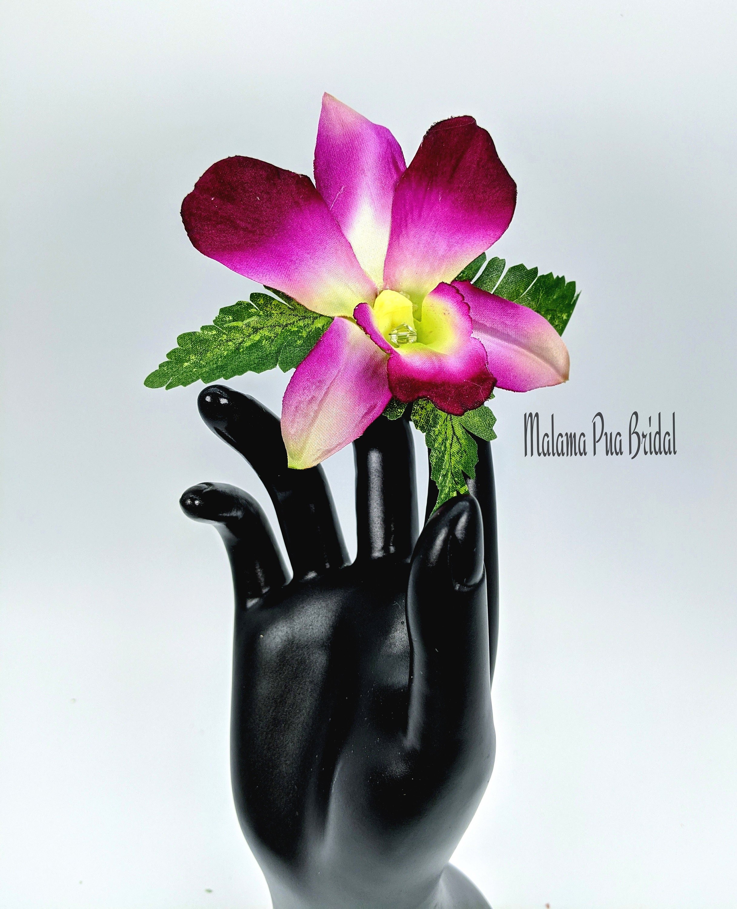 Silk Purple Dendrobium Ochids Bridal hair pins with Swarovski crystal centers