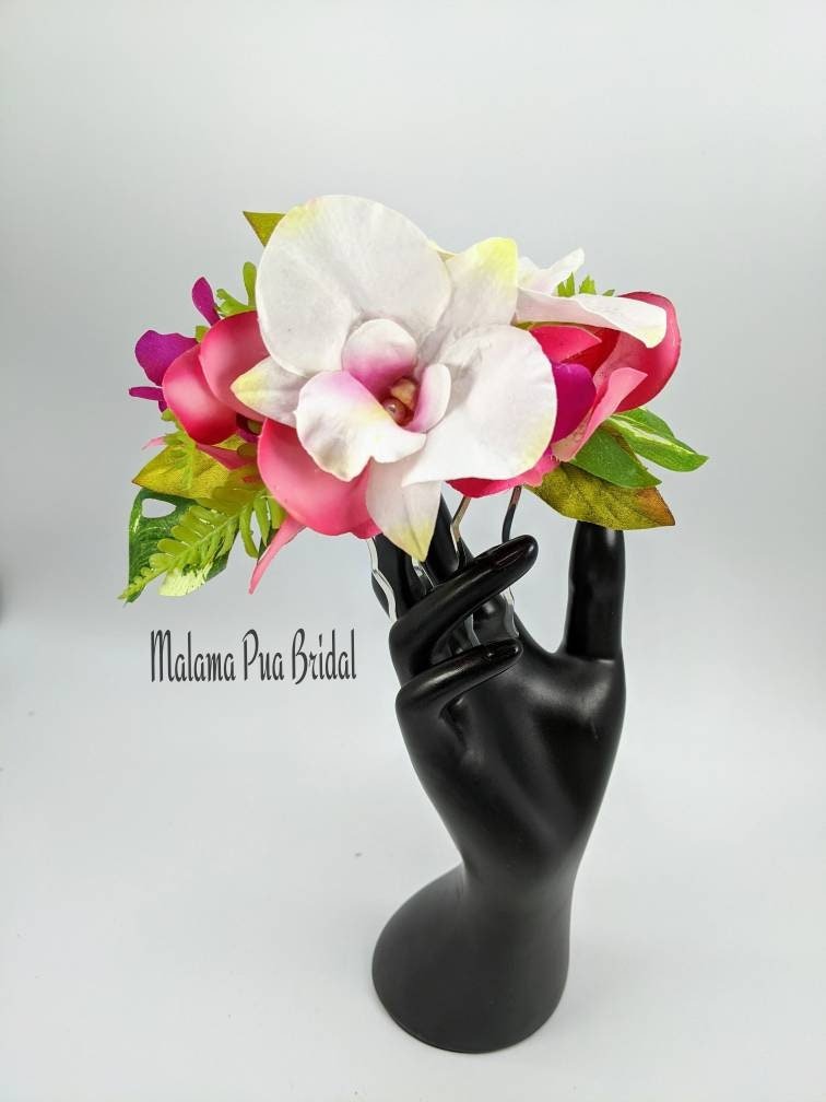 Silk orchids tropical bridal hair comb