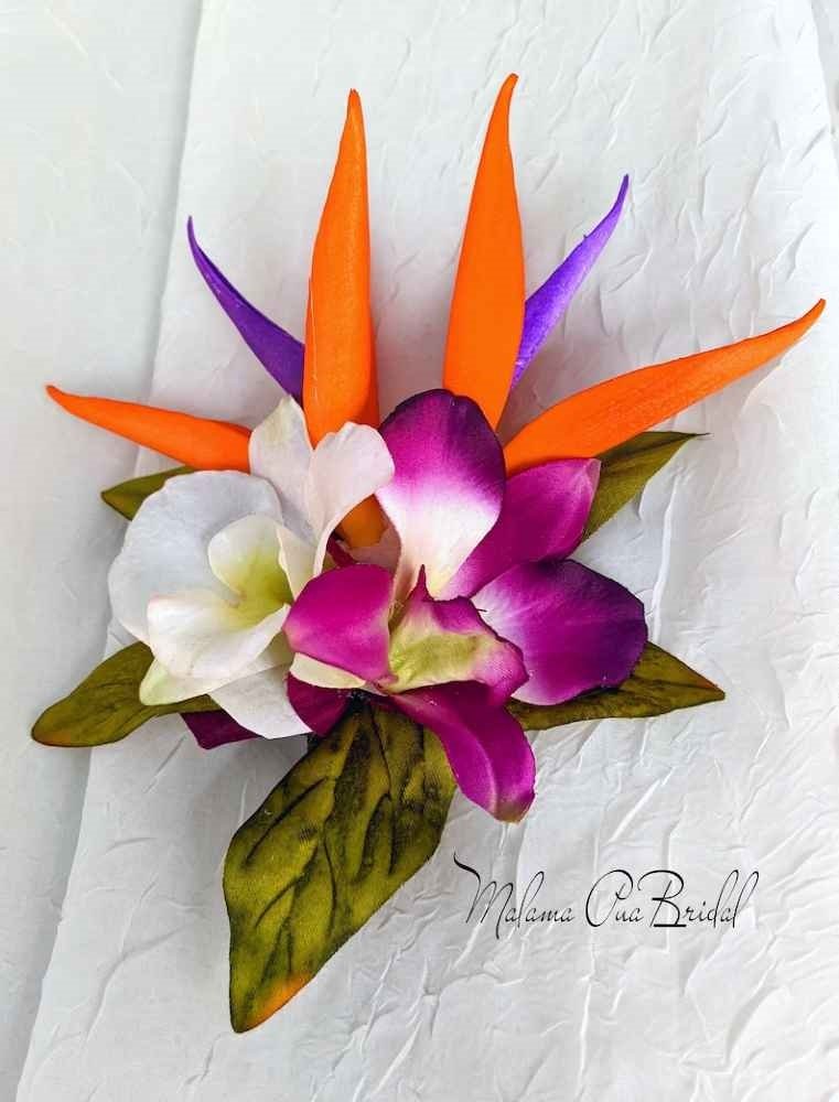 custom bird of paradise and orchid bridal hair accessory