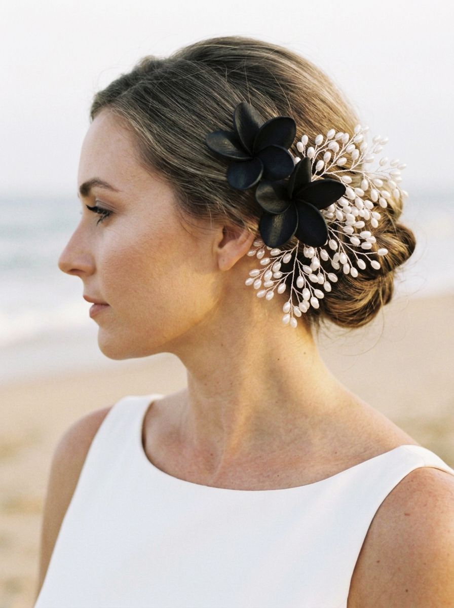 Black and White Tropical Wedding Hair Accessory