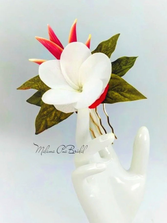 Hawaiian wedding headpiece with artificial silk flowers