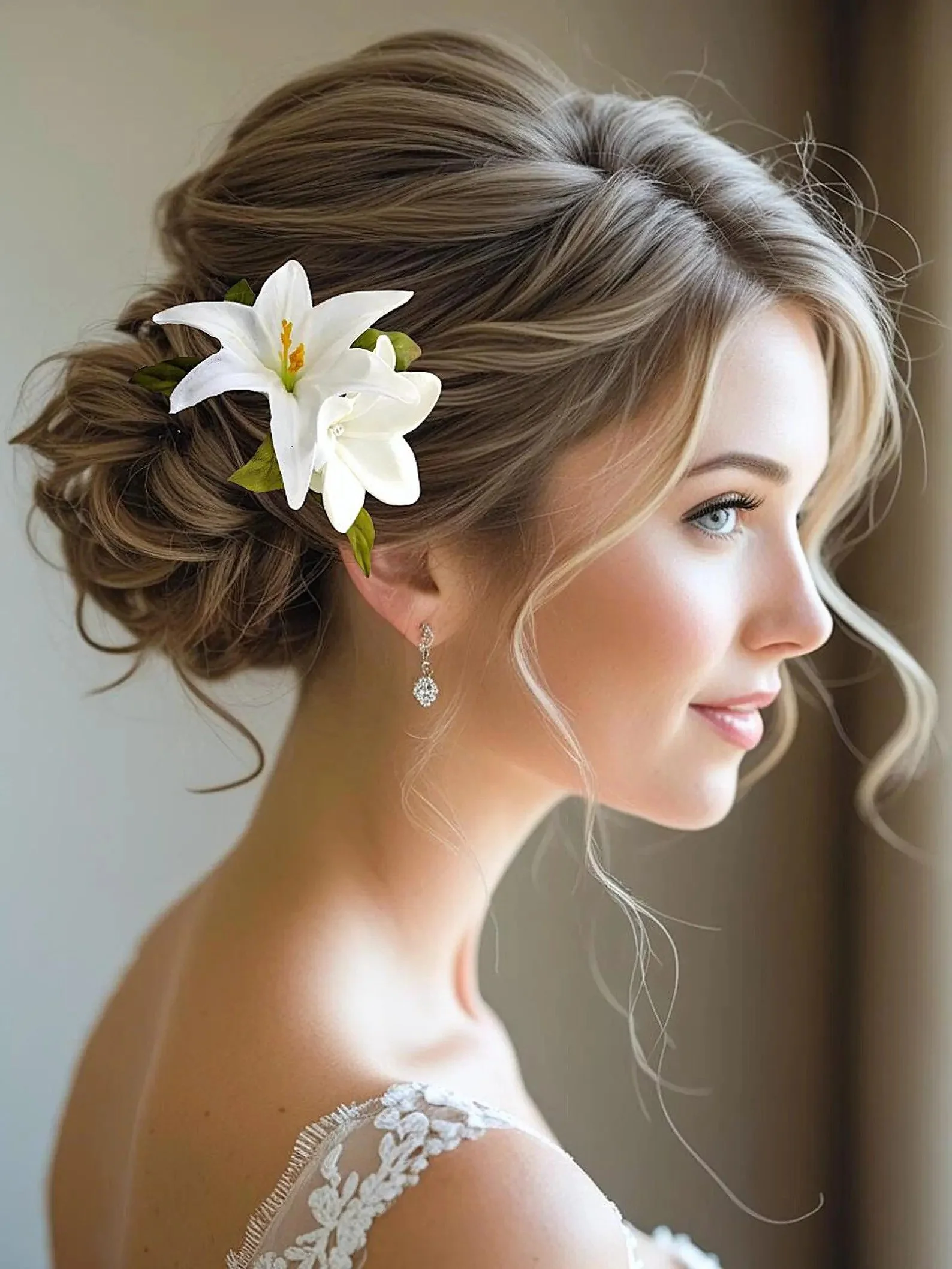 petite white lily and plumeria bridal hair comb