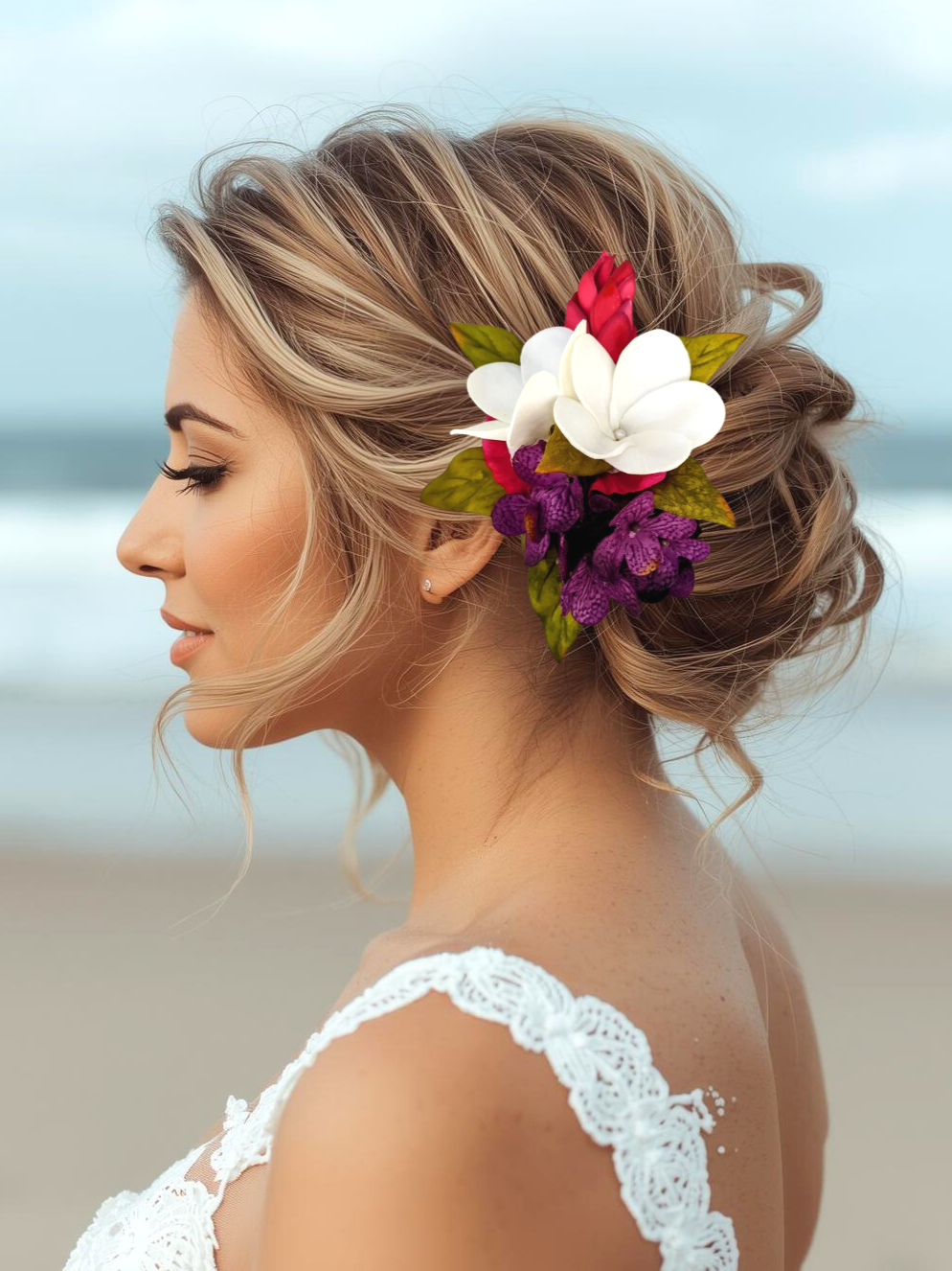 Custom Bridal Headpiece with Tropical Red Ginger and Plumeri  display picture 3