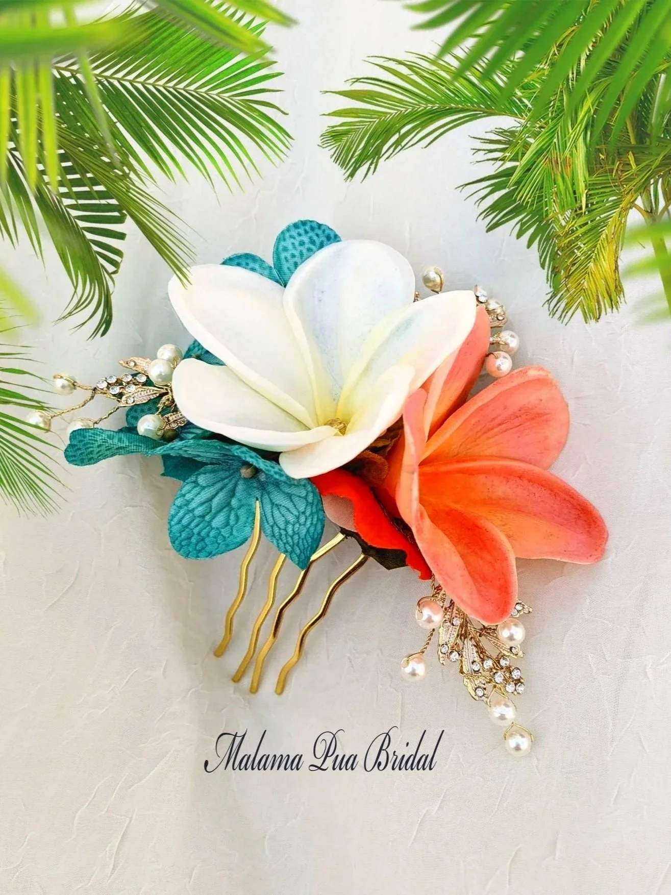 Tropical flower wedding headpiece with real touch plumeria