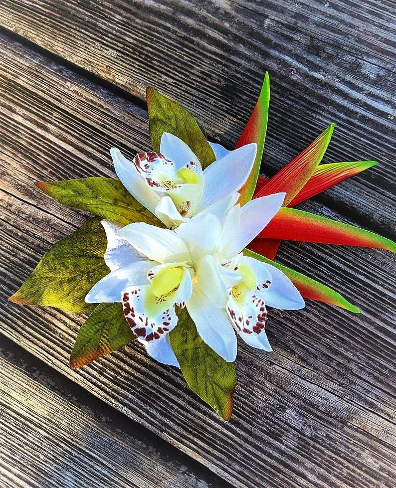 heliconia and orchid hawaiian hair clip