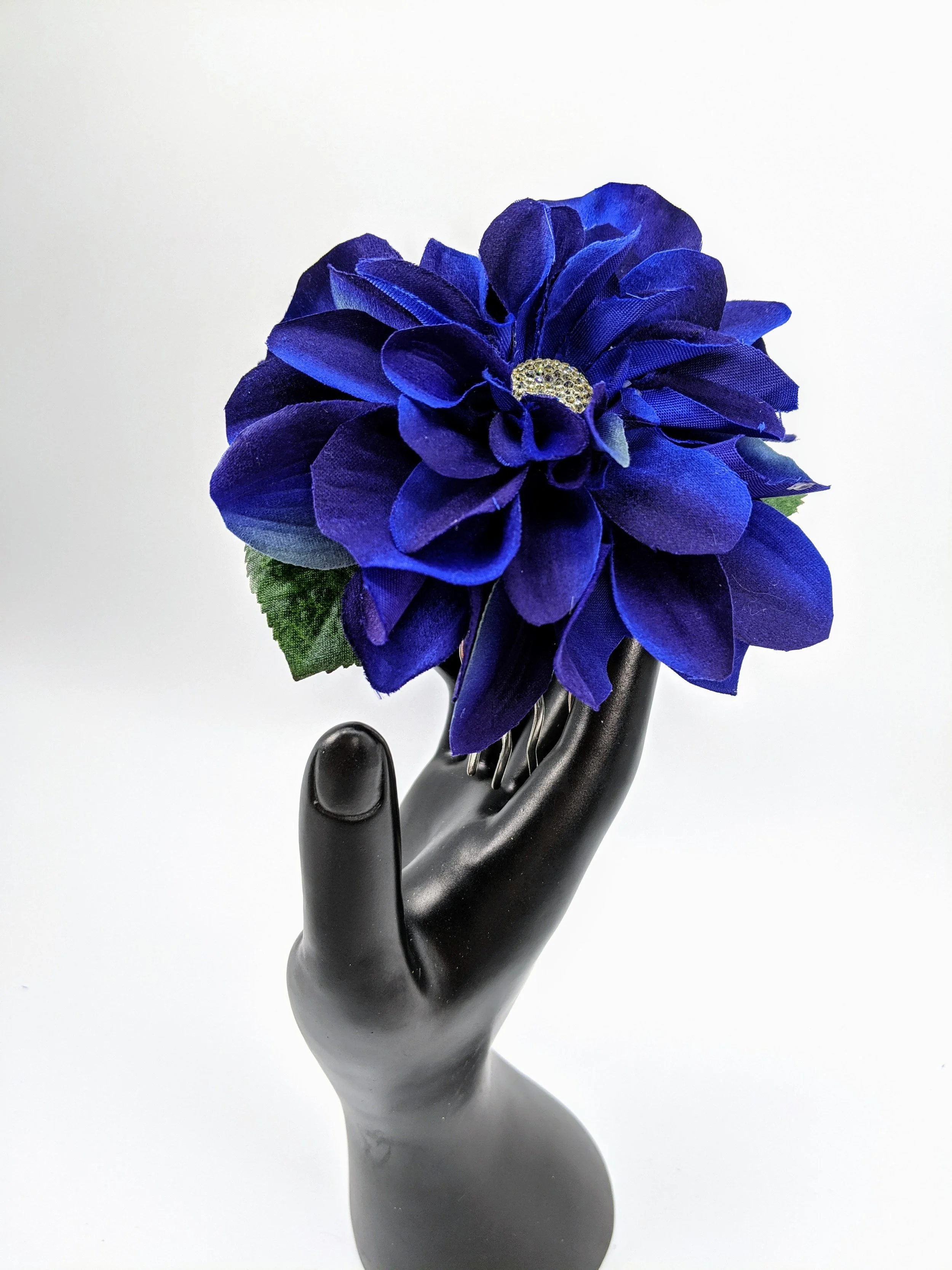 Royal Blue Silk Dahlia flower hair clip for bride