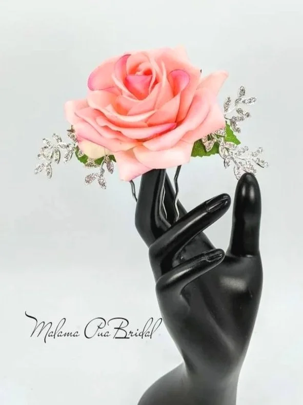 Blush Pink real touch rose wedding floral hair comb