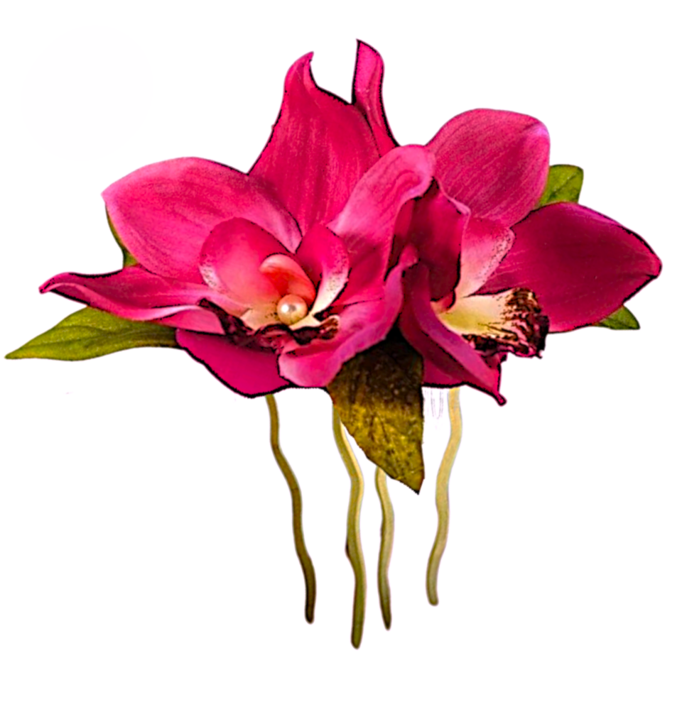 Hawaiian silk orchid headpiece with pearls