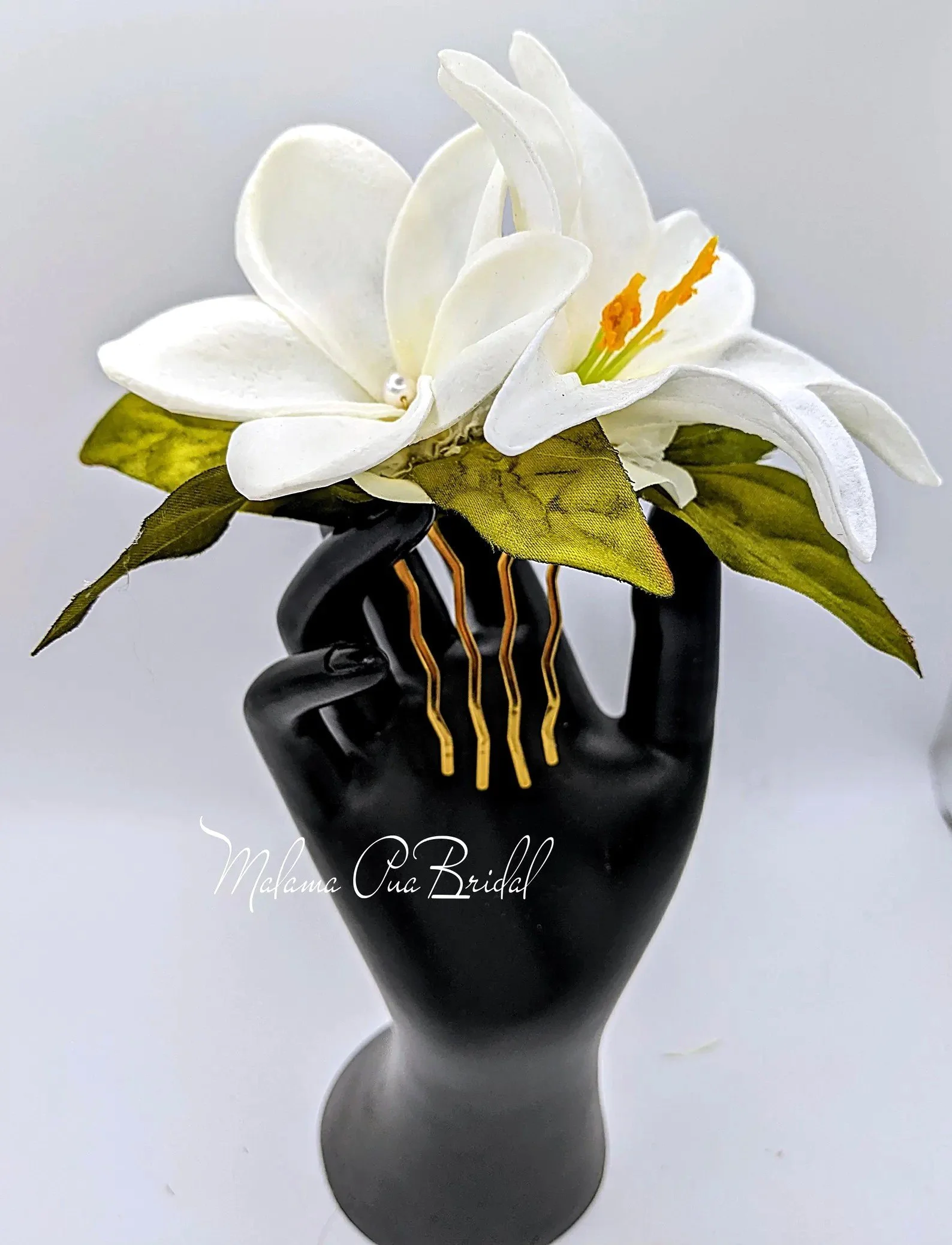 real touch lily and plumeria hair comb small.jpg