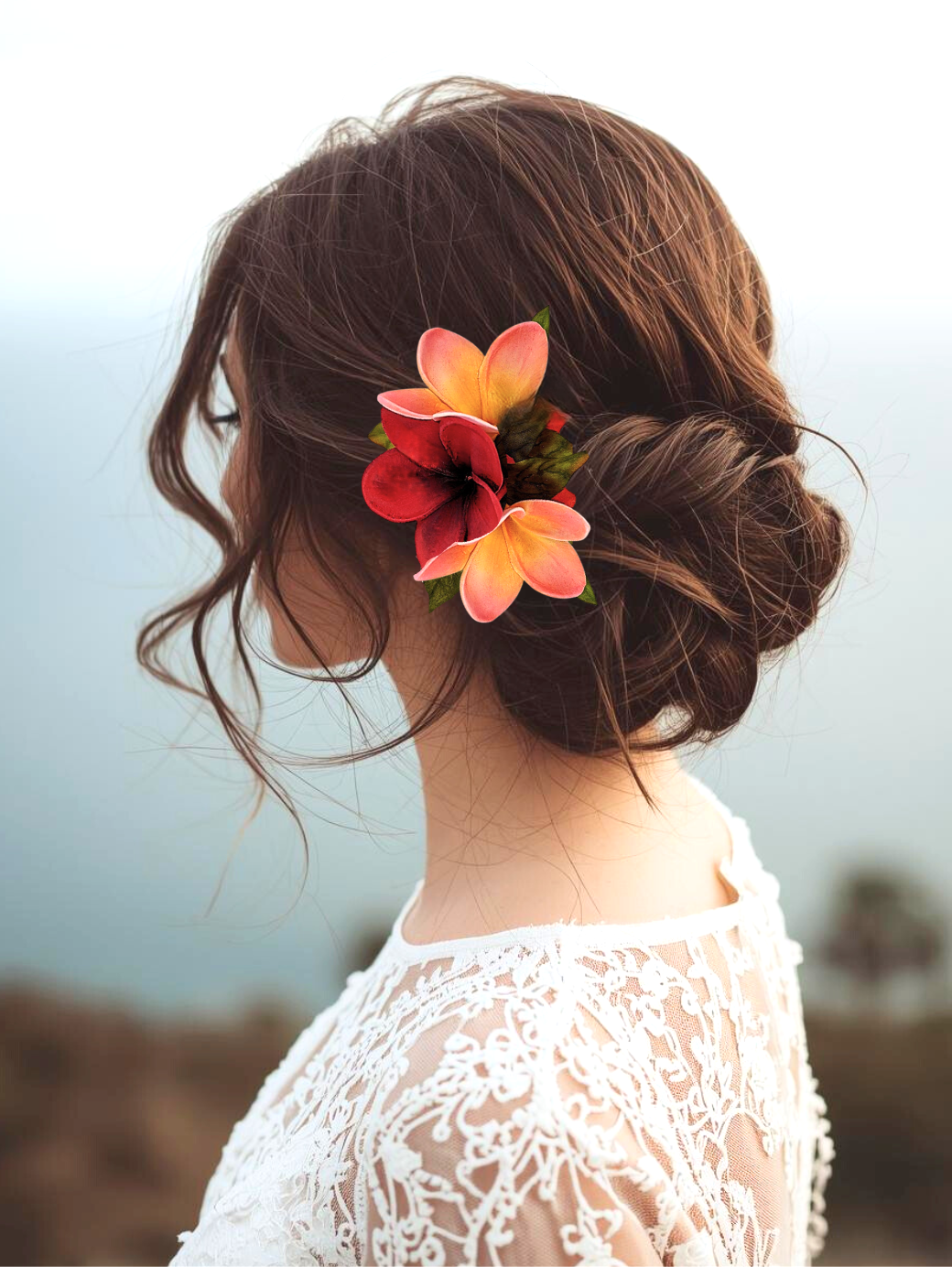 Real Touch Hawaiian Plumeria Floral Comb
