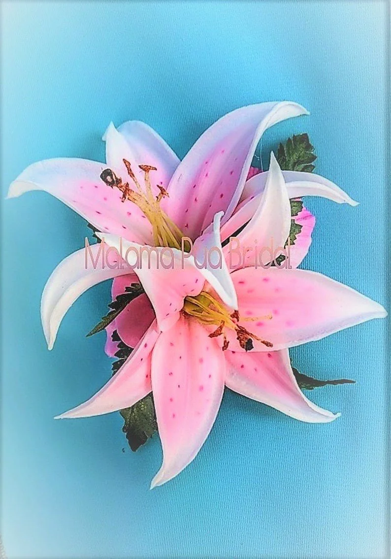 real touch pink lily hair flowers
