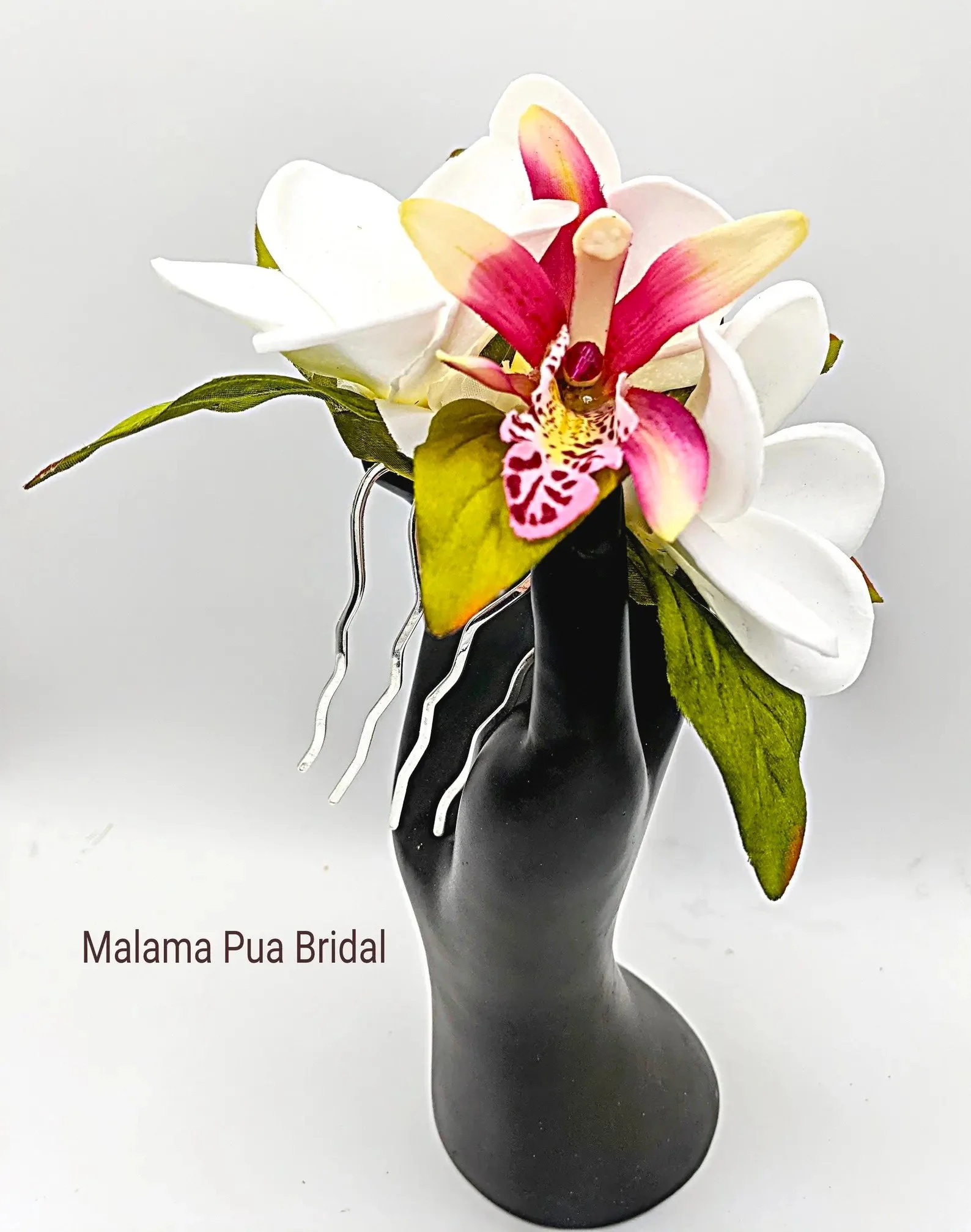 white plumeria pink orchid comb for bride