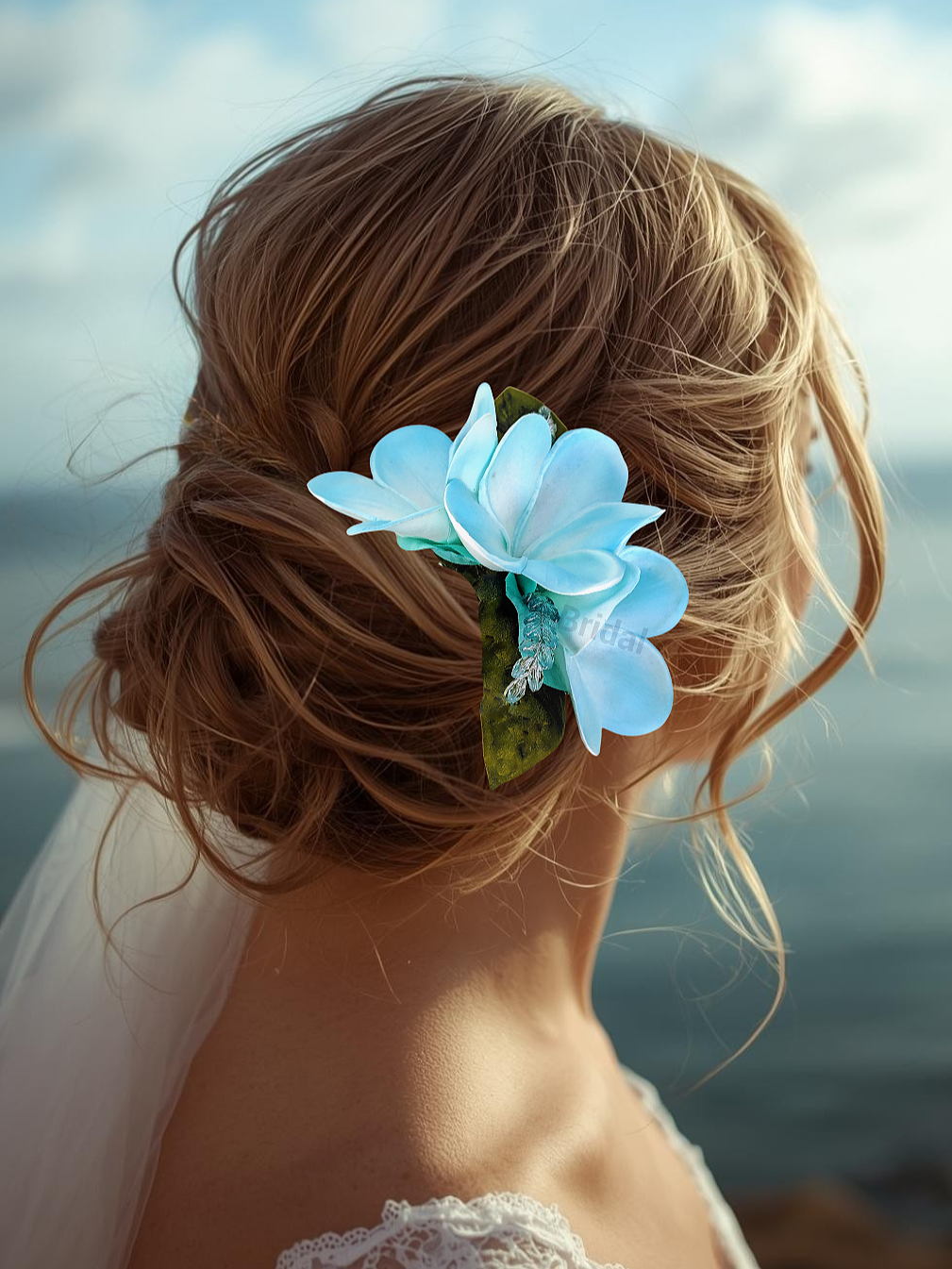 Blue Real Touch Plumeria Hair Accessory