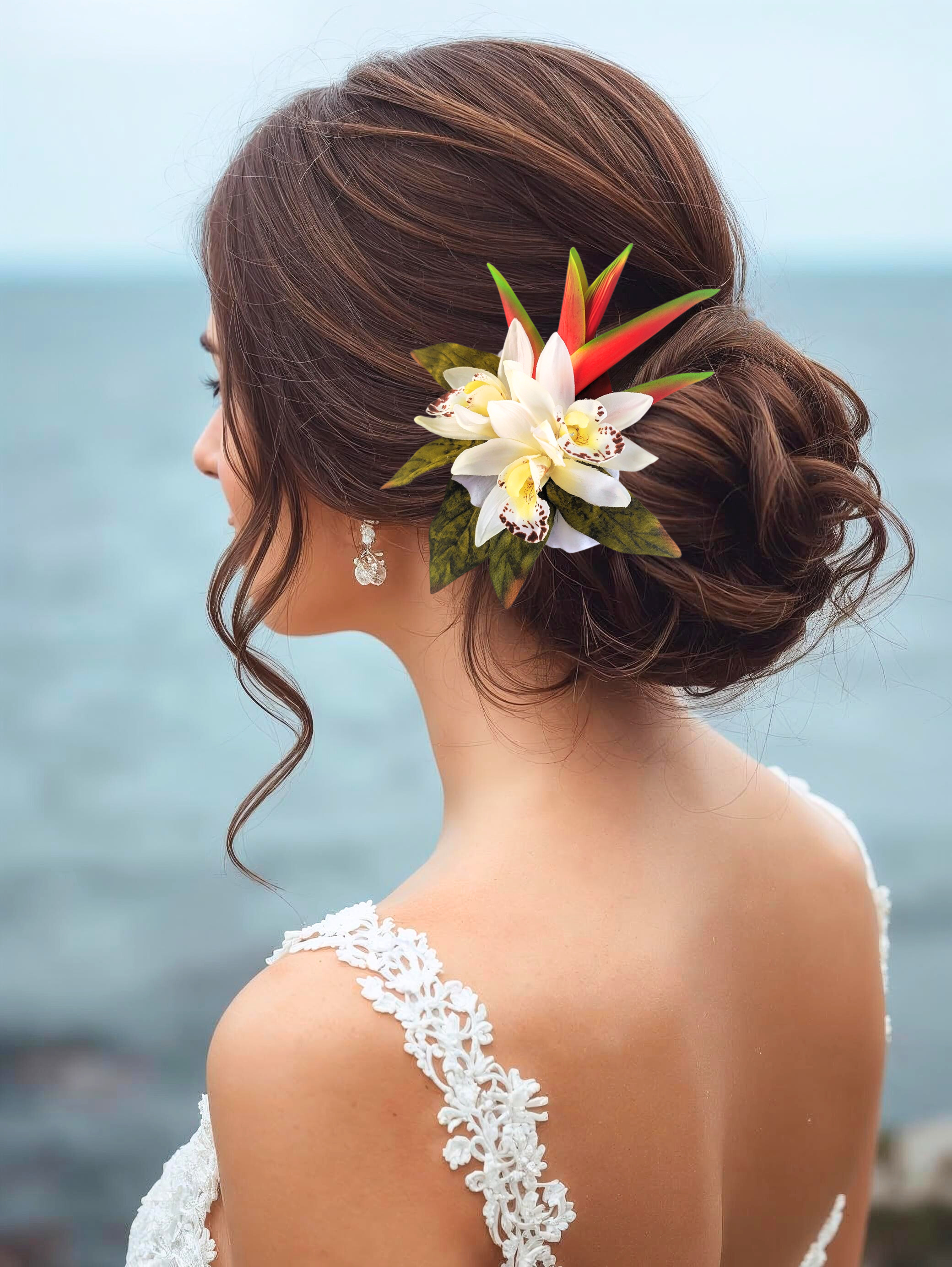 Hawaiian Orchid & Heliconia Tropical Headpiece