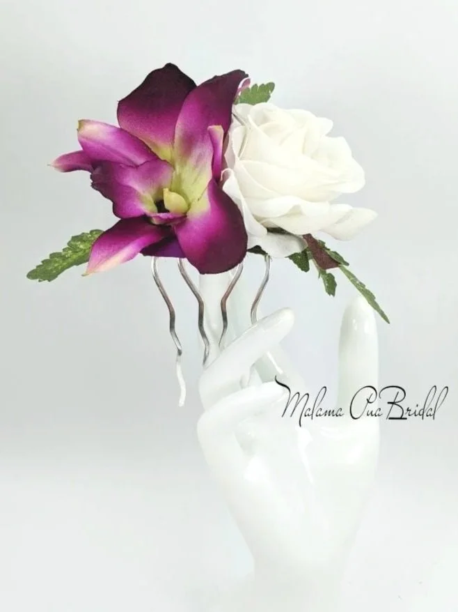 Tropical Silk Orchid and rose Wedding Hair Comb