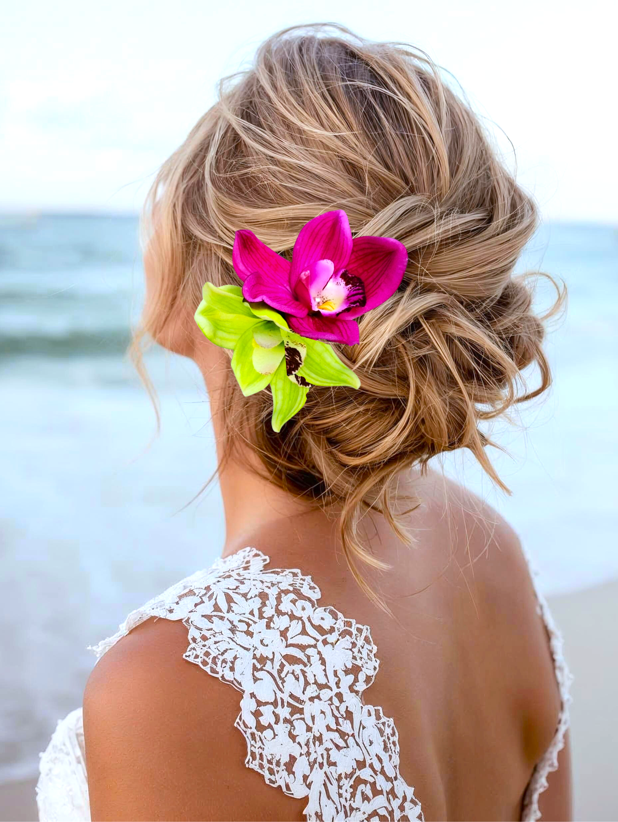 Wedding headpiece created with silk pink green orchid clip (Copy)