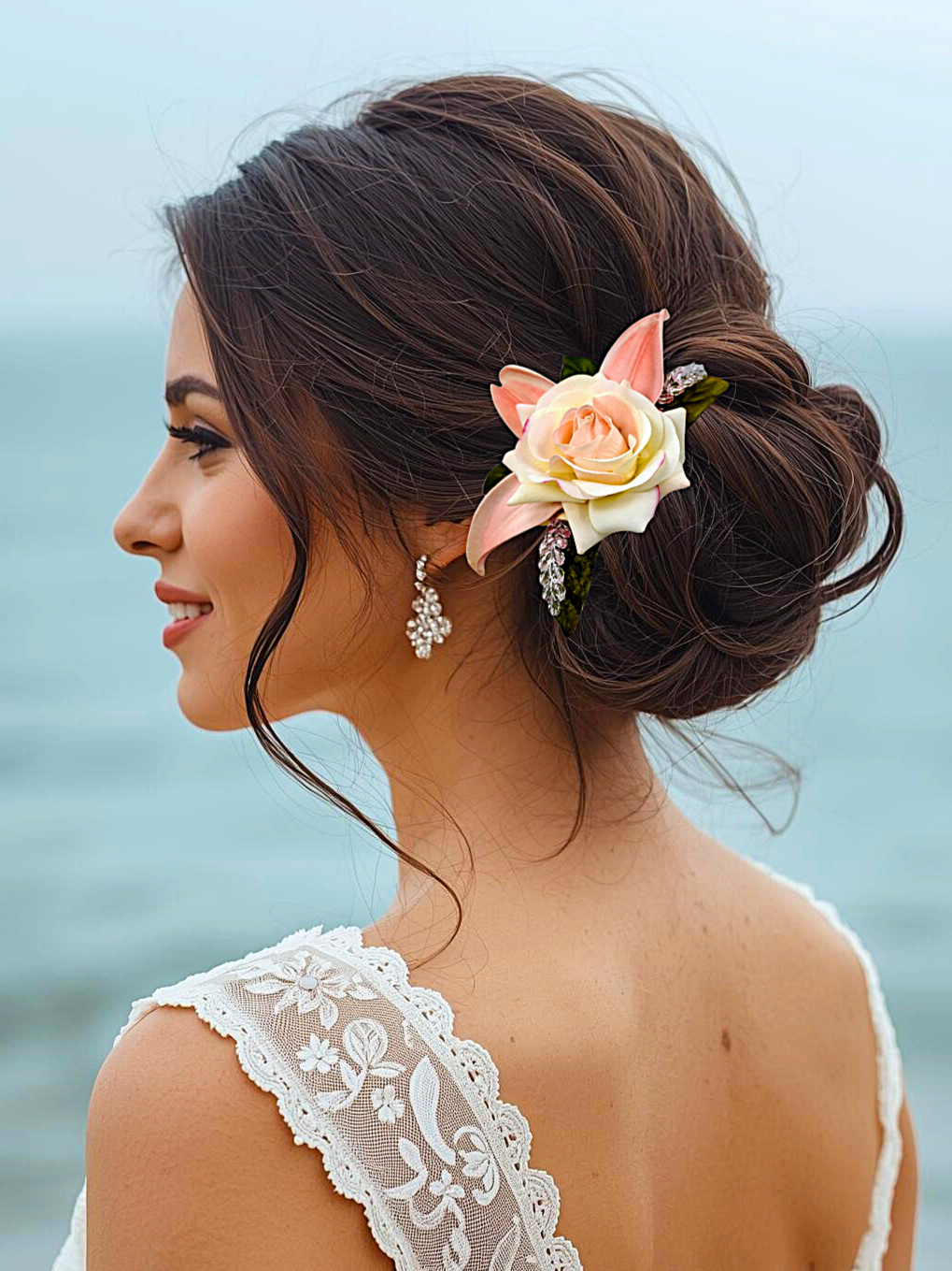 Wedding Headpiece with Peach Cream Rose