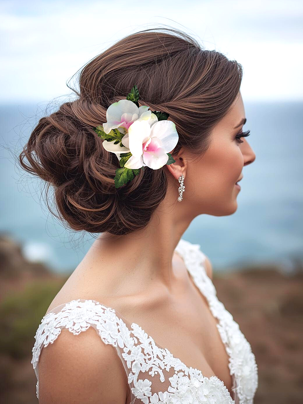 Wedding Hair Comb with Silk Ivory Orchids