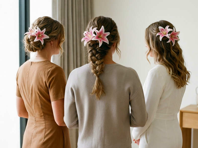 pink lily wedding headpiece for bride