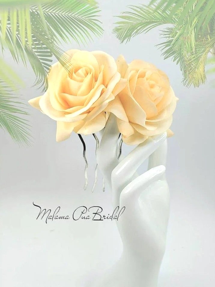 Champagne Yellow silk rose bridal headpiece flower comb
