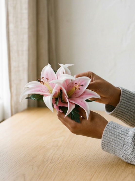 Double pink lily hair clip
