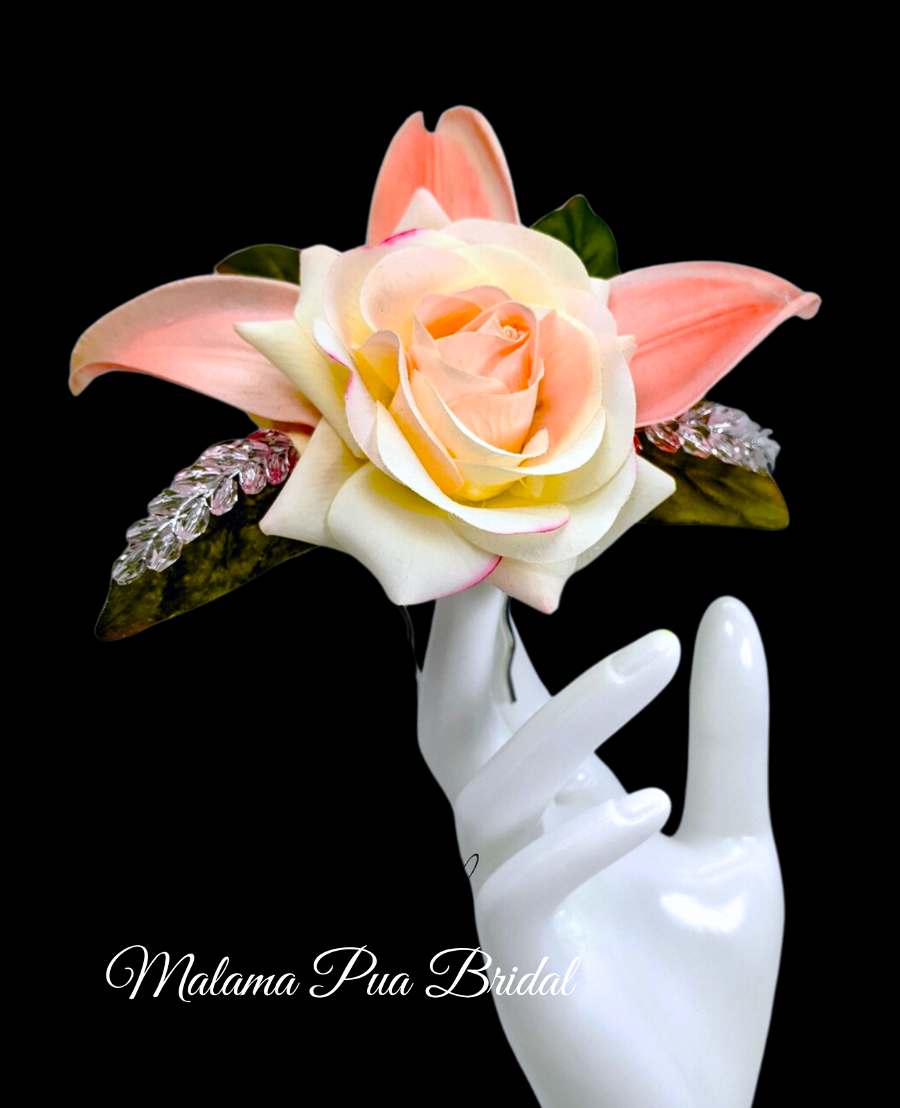 artificial peach real touch pink rose comb wedding hair accessory