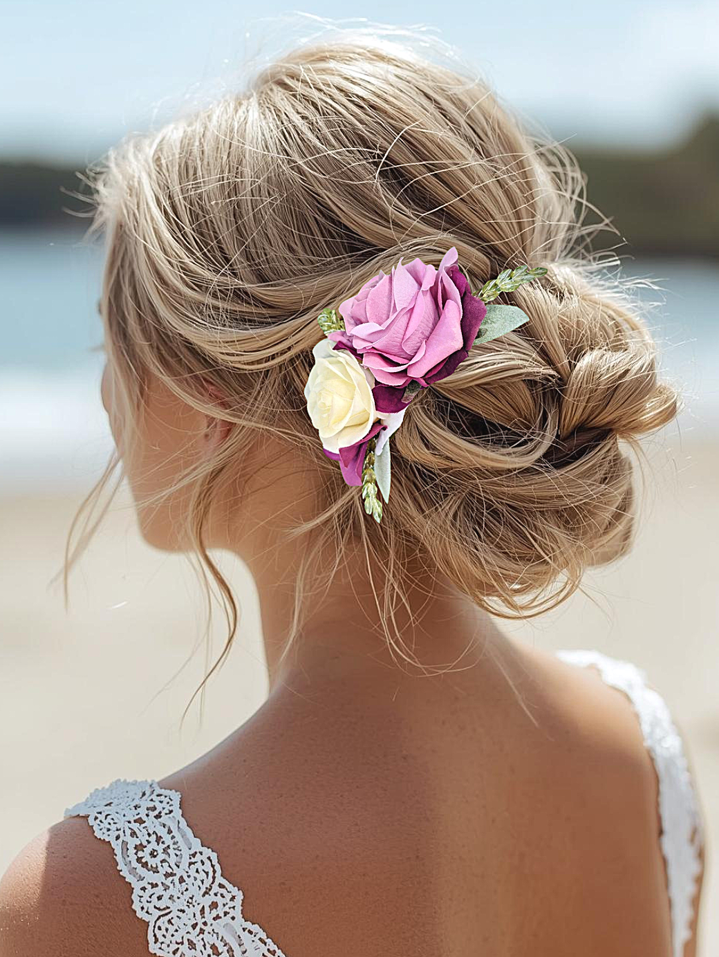 Lavender and white rose bridal hair comb