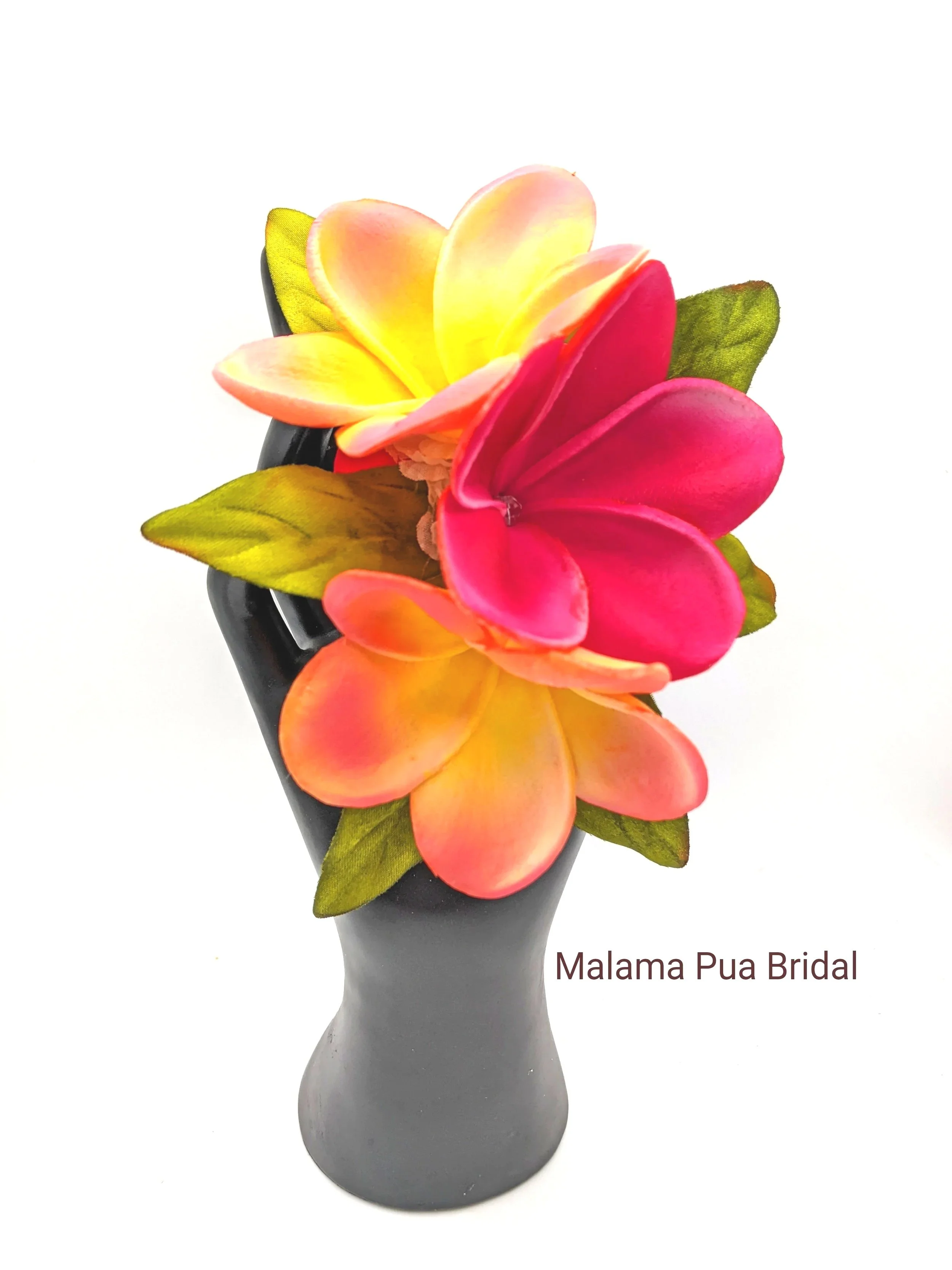 Tropical real touch hawaiian hair flower headpiece with rose and sunset plumeria