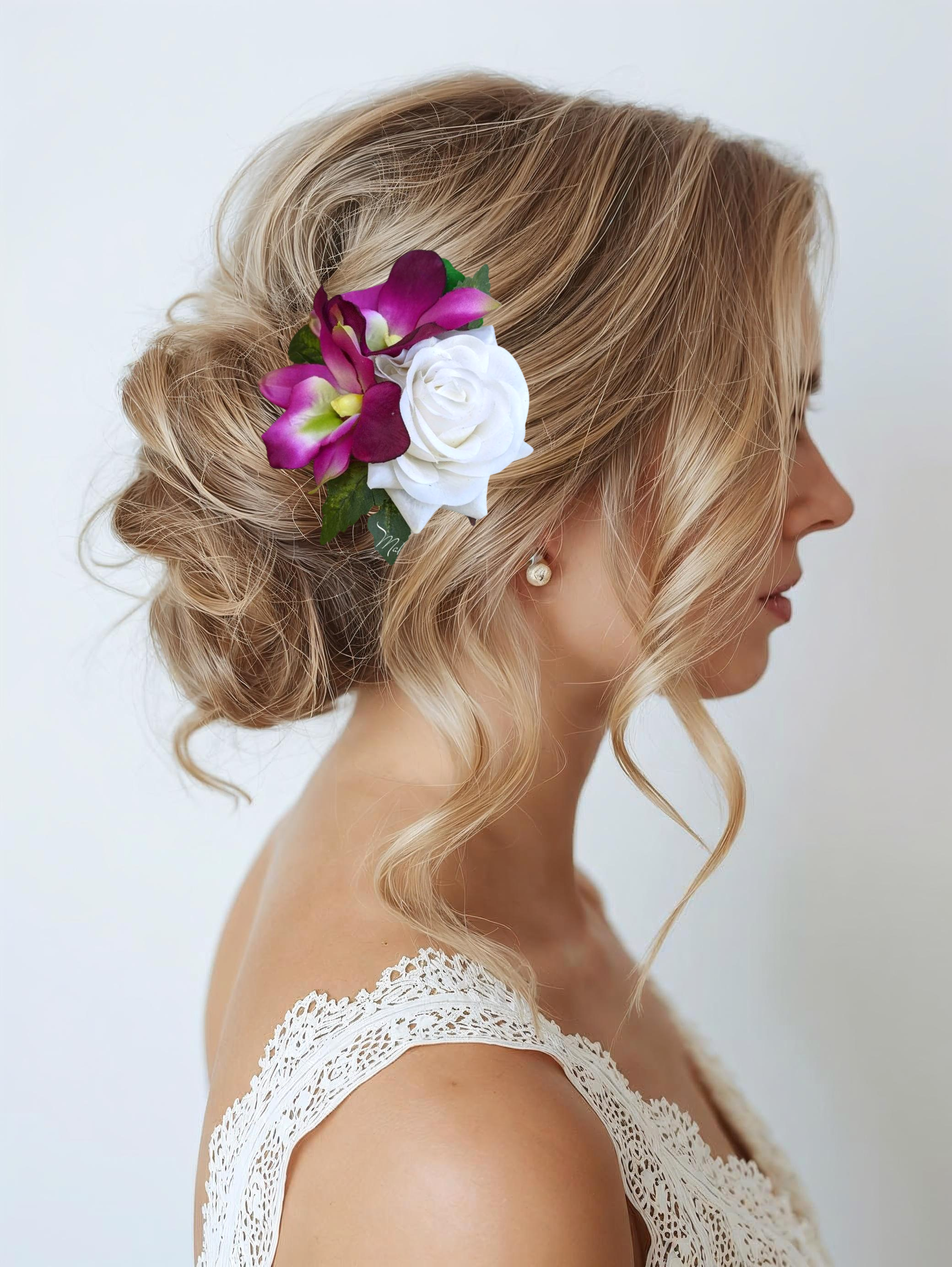 Silk Orchid & Rose Bridal Hair clip