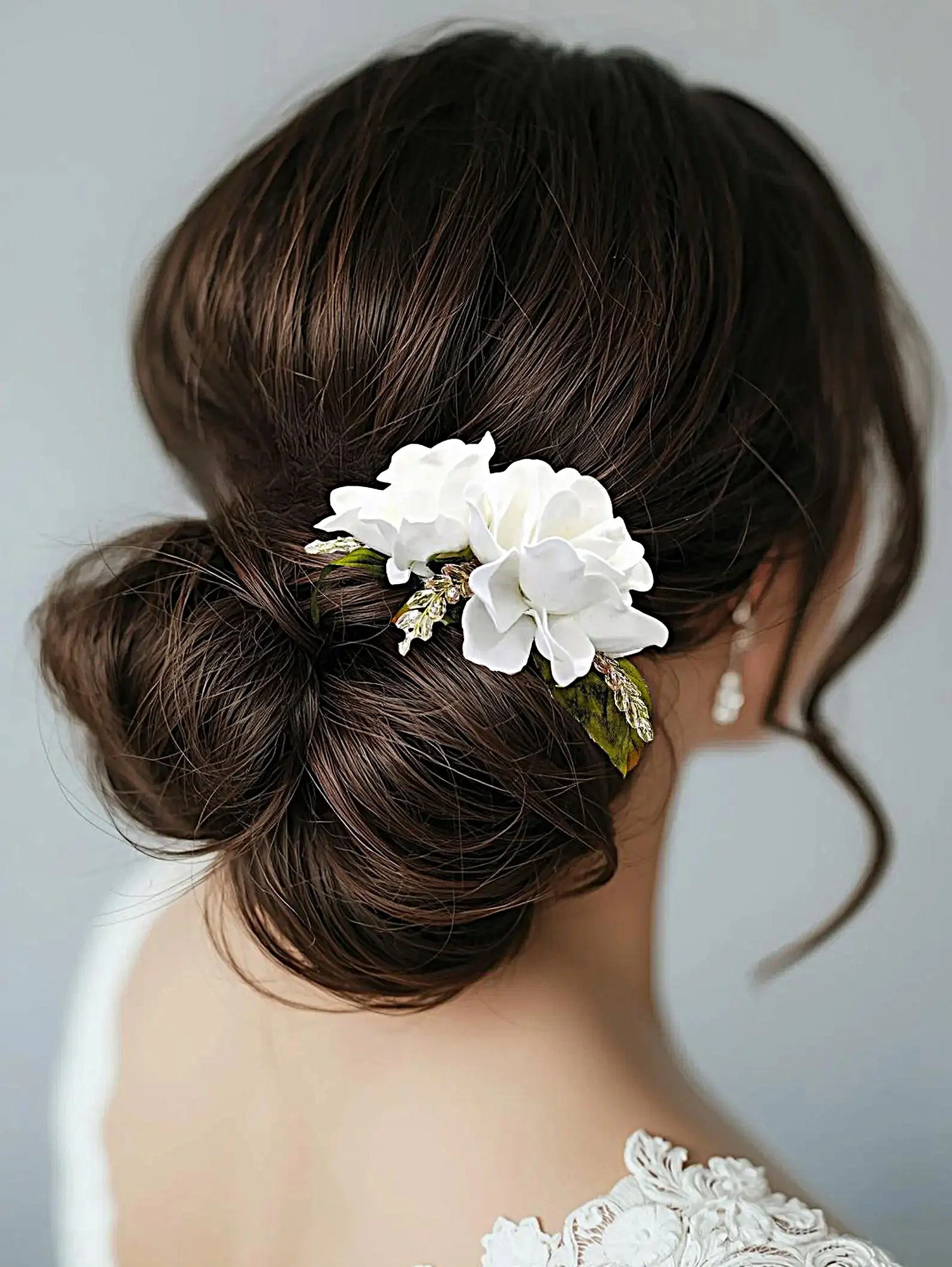 double foam gardenia bridal hair comb
