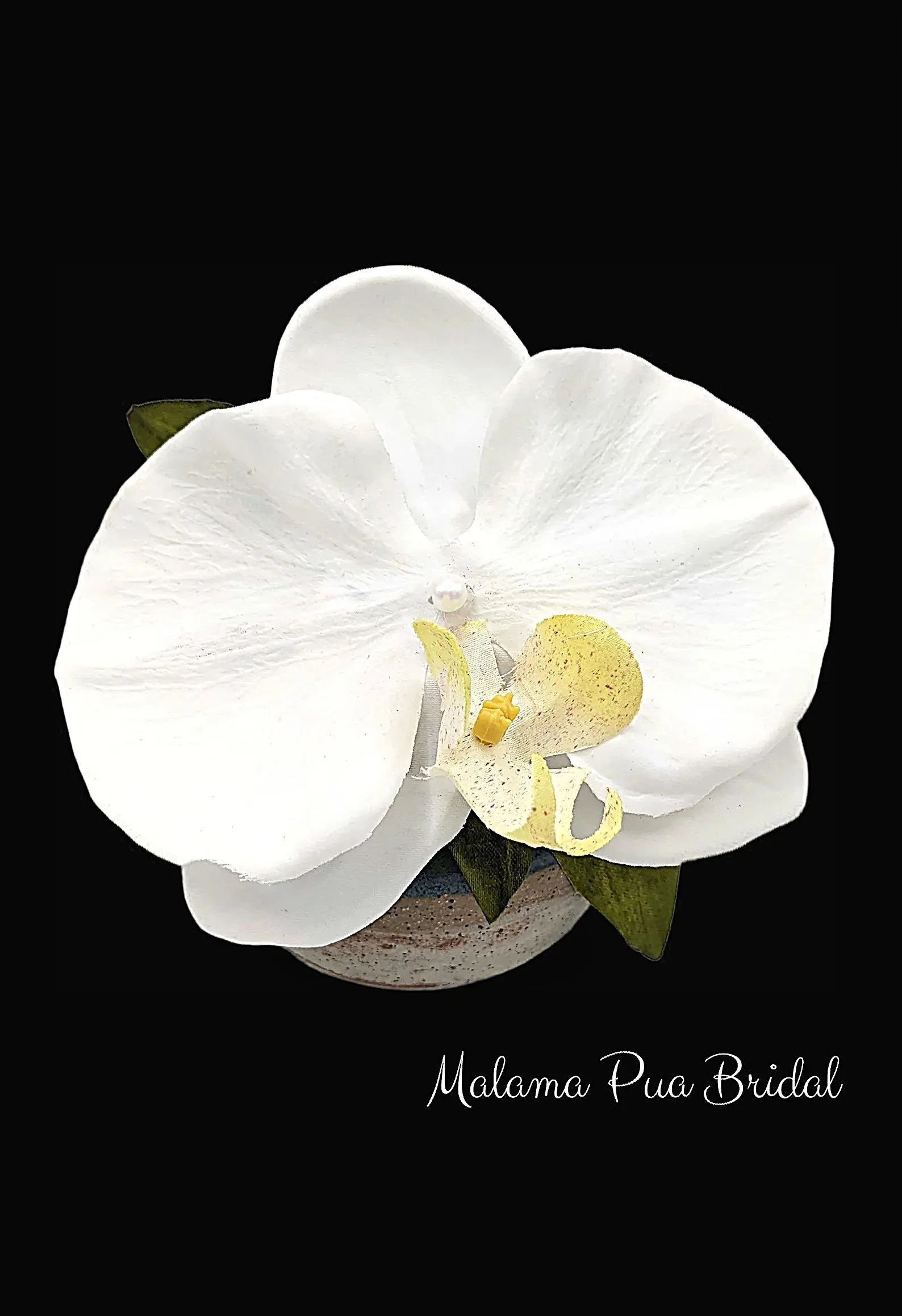 wedding headpiece with white real touch orchid with pearl