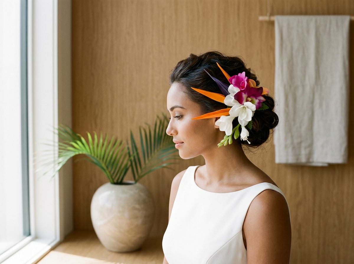 custom tropical hair accessory for wedding
