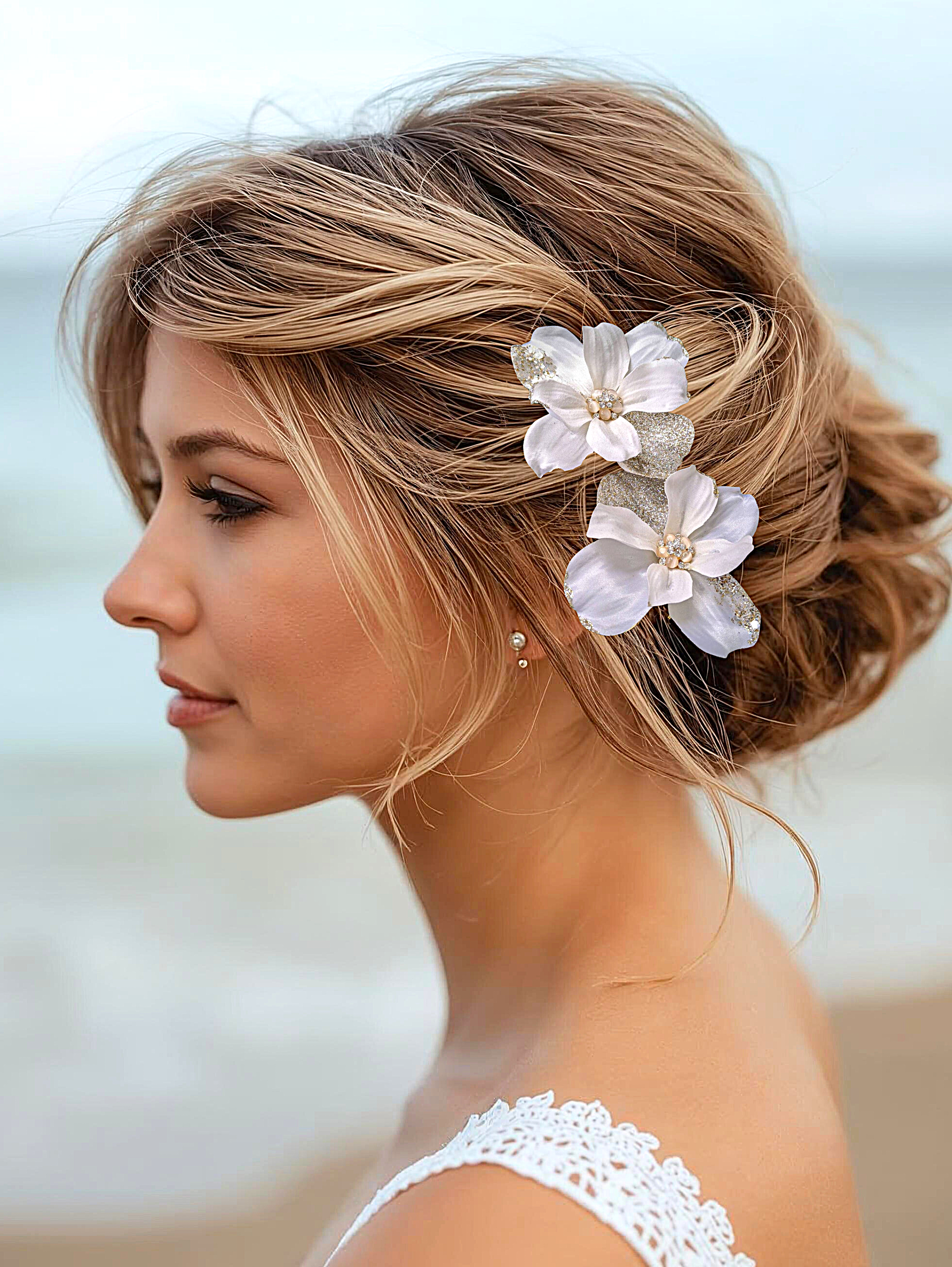 Champagne Silk Flower Bridal Hair Pink