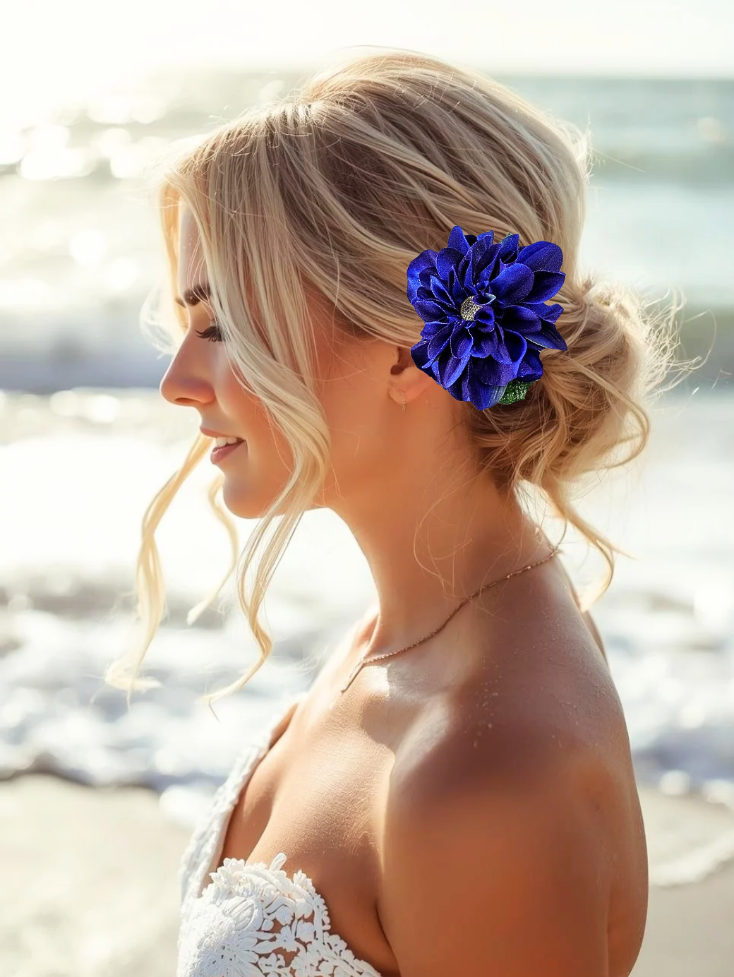 Royal Blue Silk Dahlia Wedding Headpiece