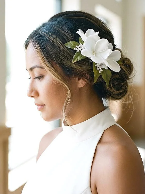 Bridal Hair Flower with Real Touch Plumeria