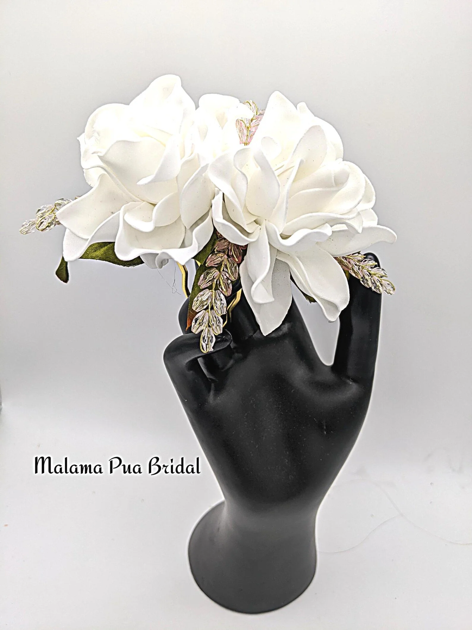 Custom Silk Gardenia hair clip with crystals