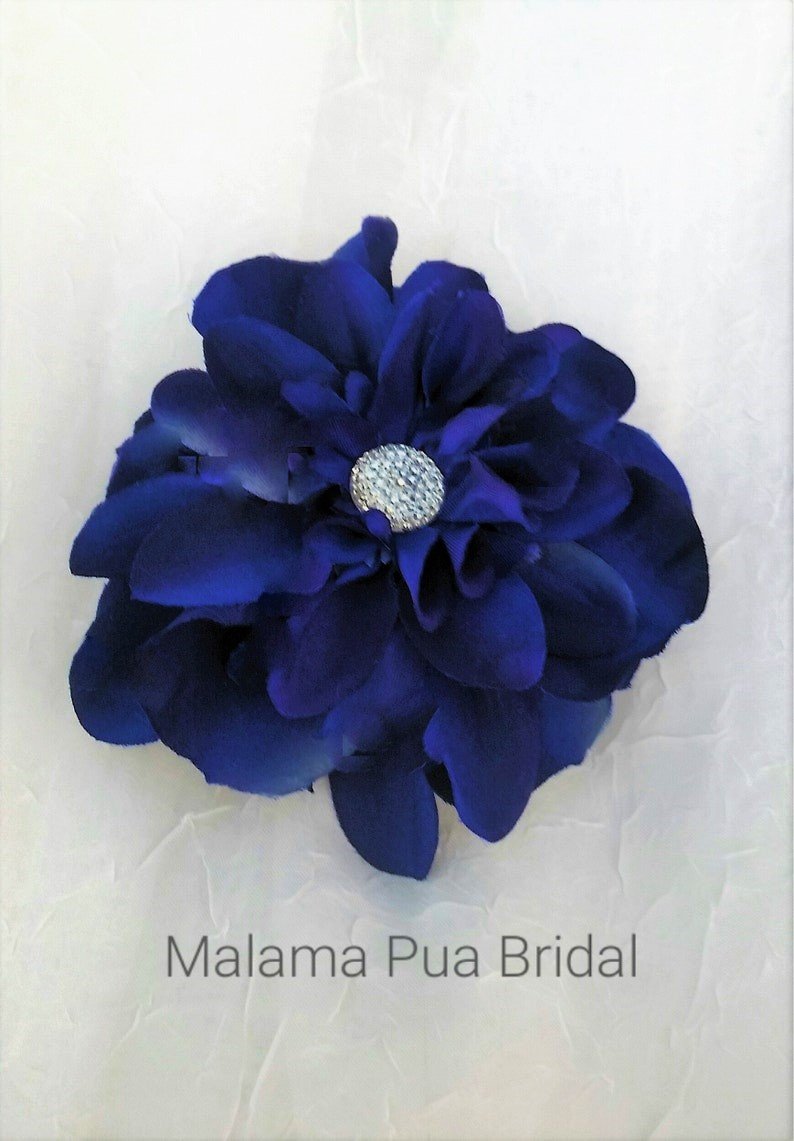 Royal Blue Silk Dahlia flower clip for wedding