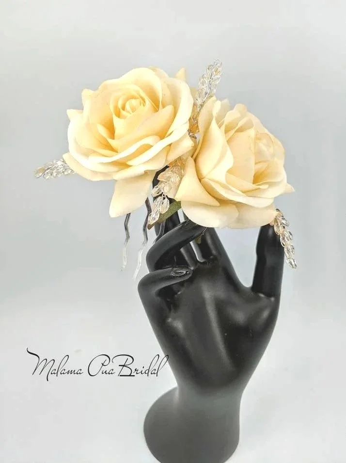 Silk Yellow Rose Bridal Flower Comb