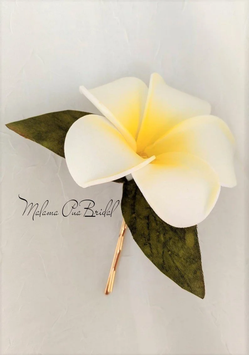 Hawaiian Plumeria hair flower with pearl center