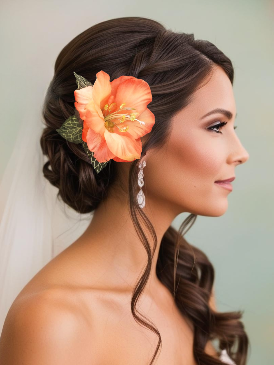 Woman orange hibiscus hair flower
