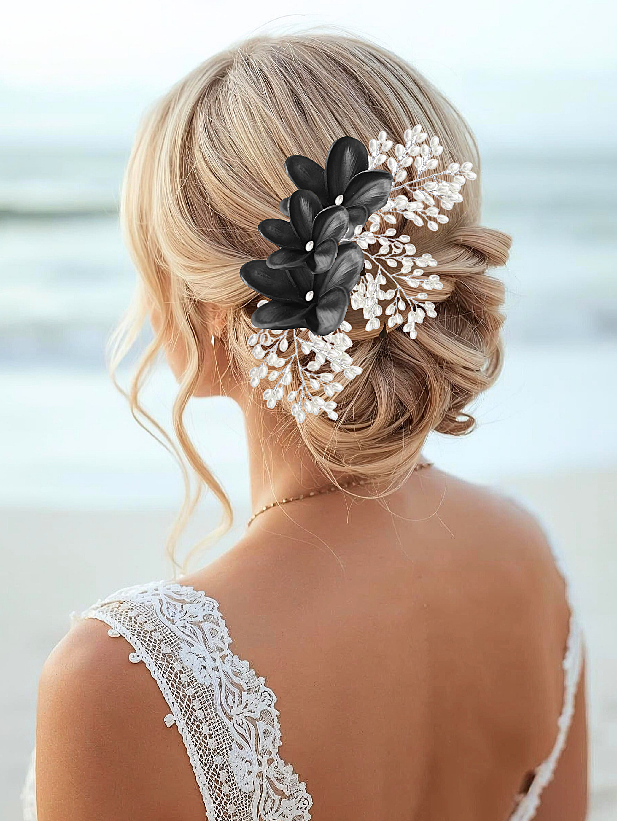 Black and White Tropical Wedding Hair Accessory