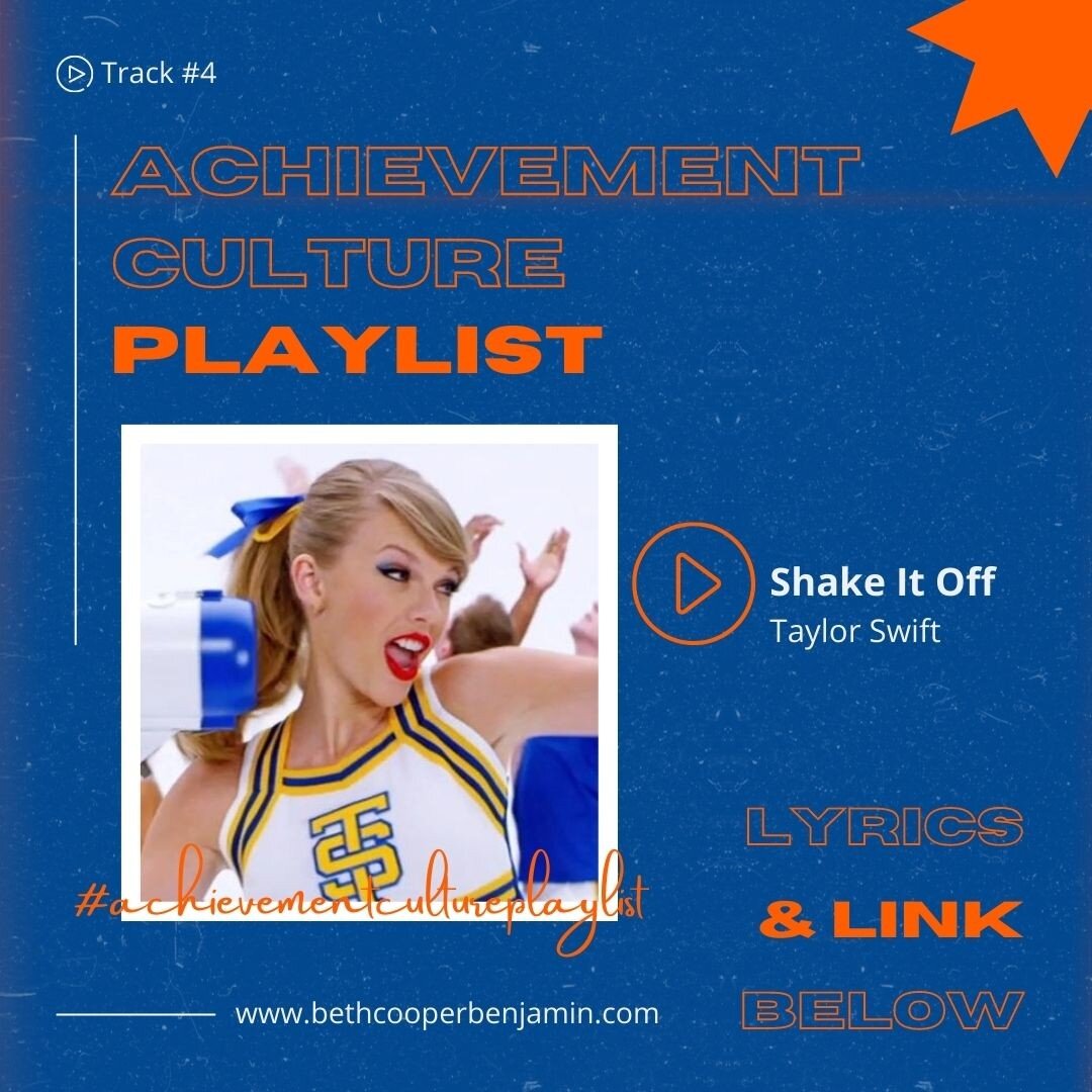 Welcome to week four of the #achievementcultureplaylist ! And this one is for the #swifties .

🎧 Track #4 is @taylorswift 's Shake It Off -- an anthem of resilience in the face of criticism and failure. In addition to the song itself, the music vide