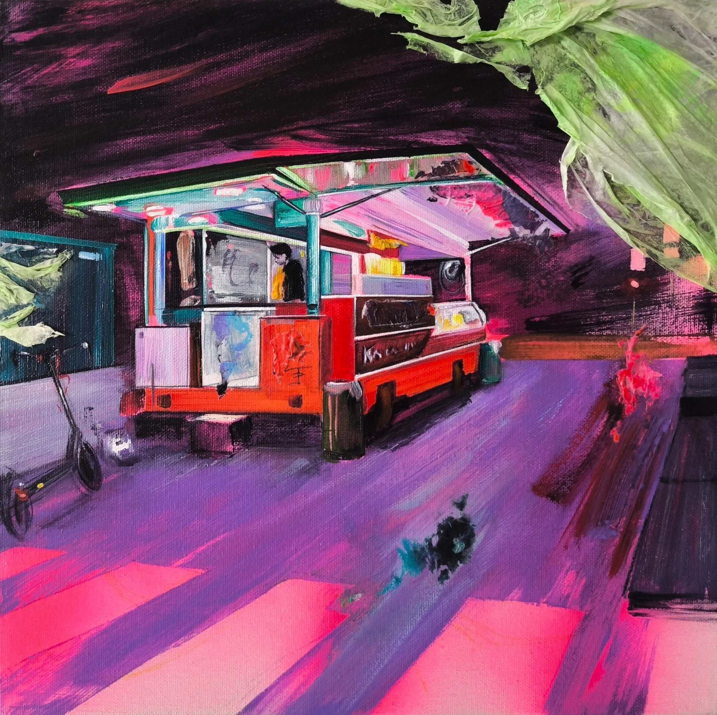 At the end of the day #2, 2026, acrylic and paper on canvas, cm 30x30