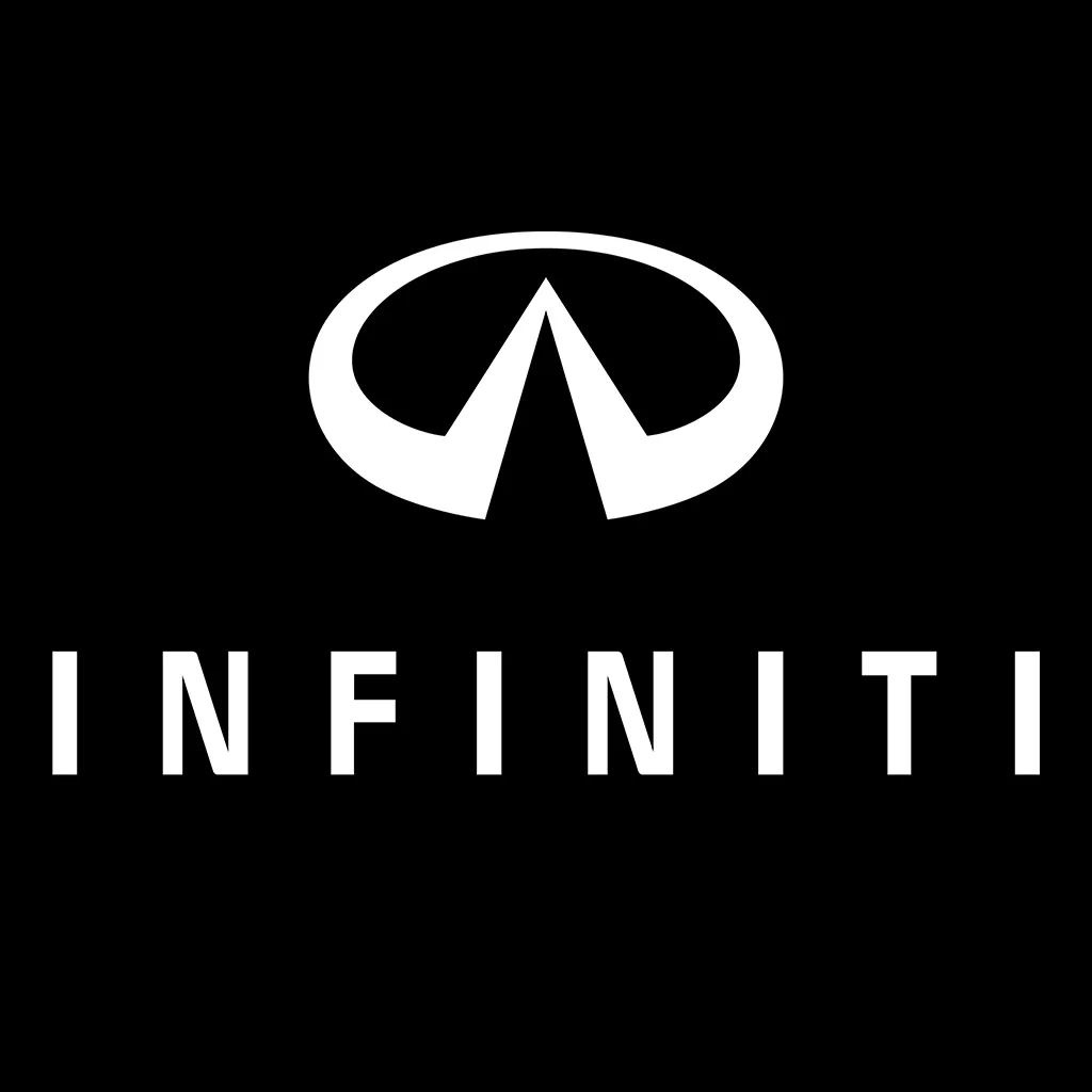 Black background with a white Infiniti logo above the word 'INFINITI' in white capital letters.
