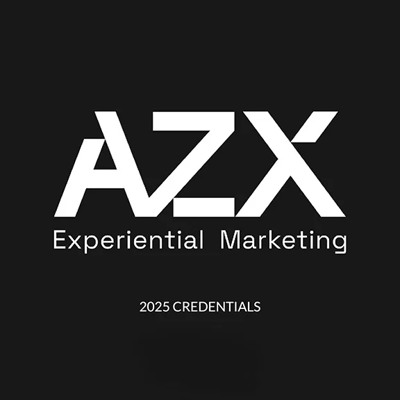 Black cover page with white text displaying 'AZX Experiential Marketing 2025 Credentials'.