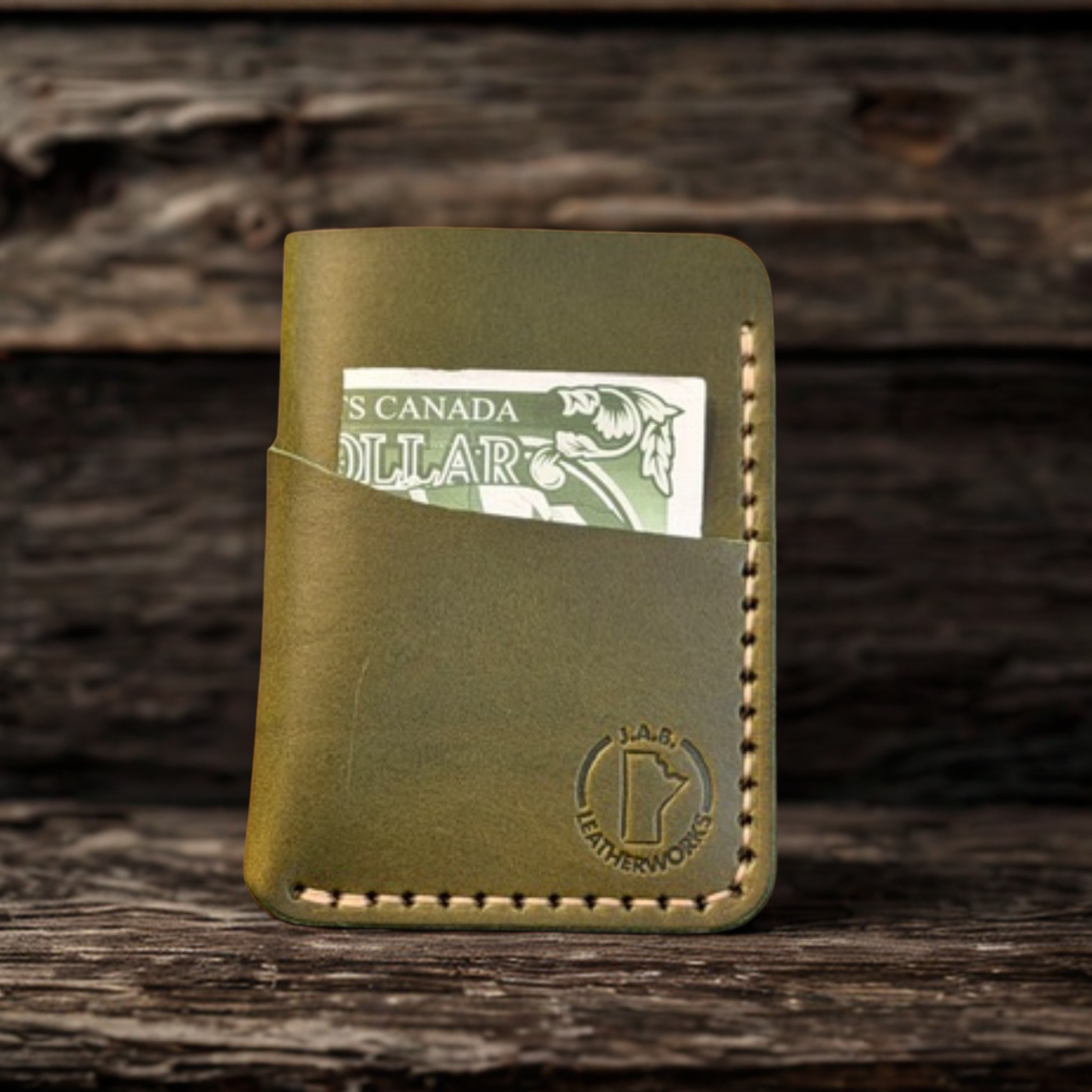 Handcrafted custom vegetable tanned premium full grain leather vertical card holder. Manitoba, Canada
