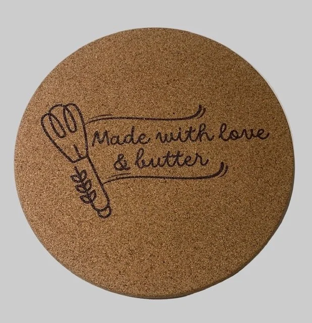 Personalized Cork Trivet Custom Laser Engraved Made with Love Design